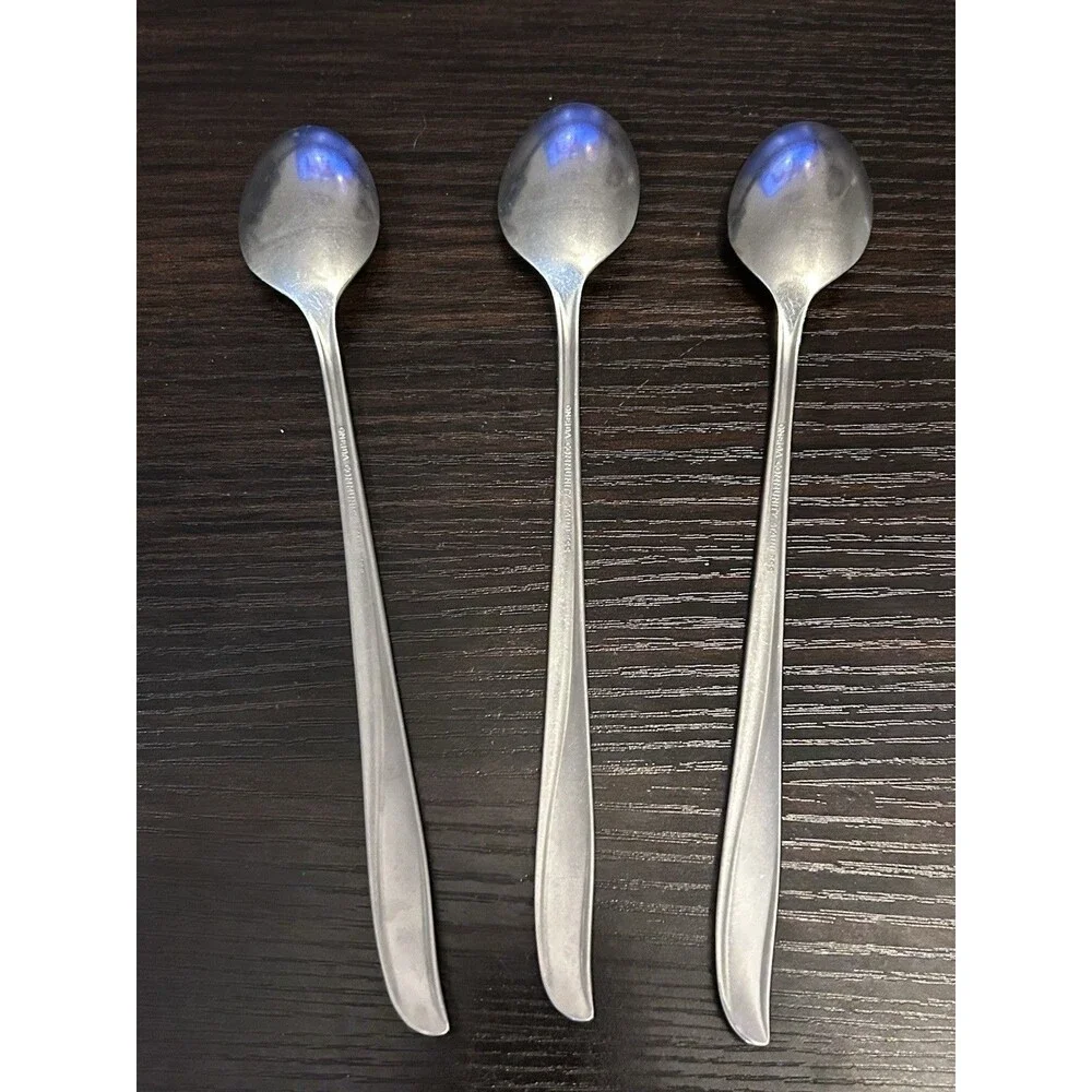 Lot of 3 Atomic MCM Oneida Community Twin Star Stainless Iced Tea Spoons 7 1/2